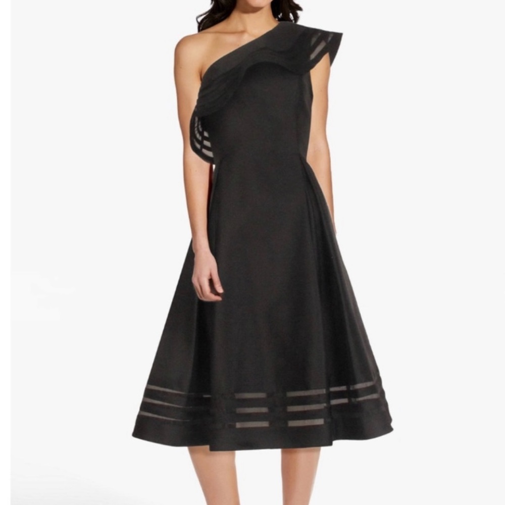 Adrianna Papell Mikado Organza Dress, Black, One-Shoulder, NWT